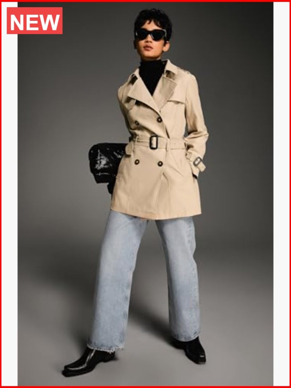 Double Breasted Trench Coat Windbreaker Jacket with Belt - Picture 5 of 7